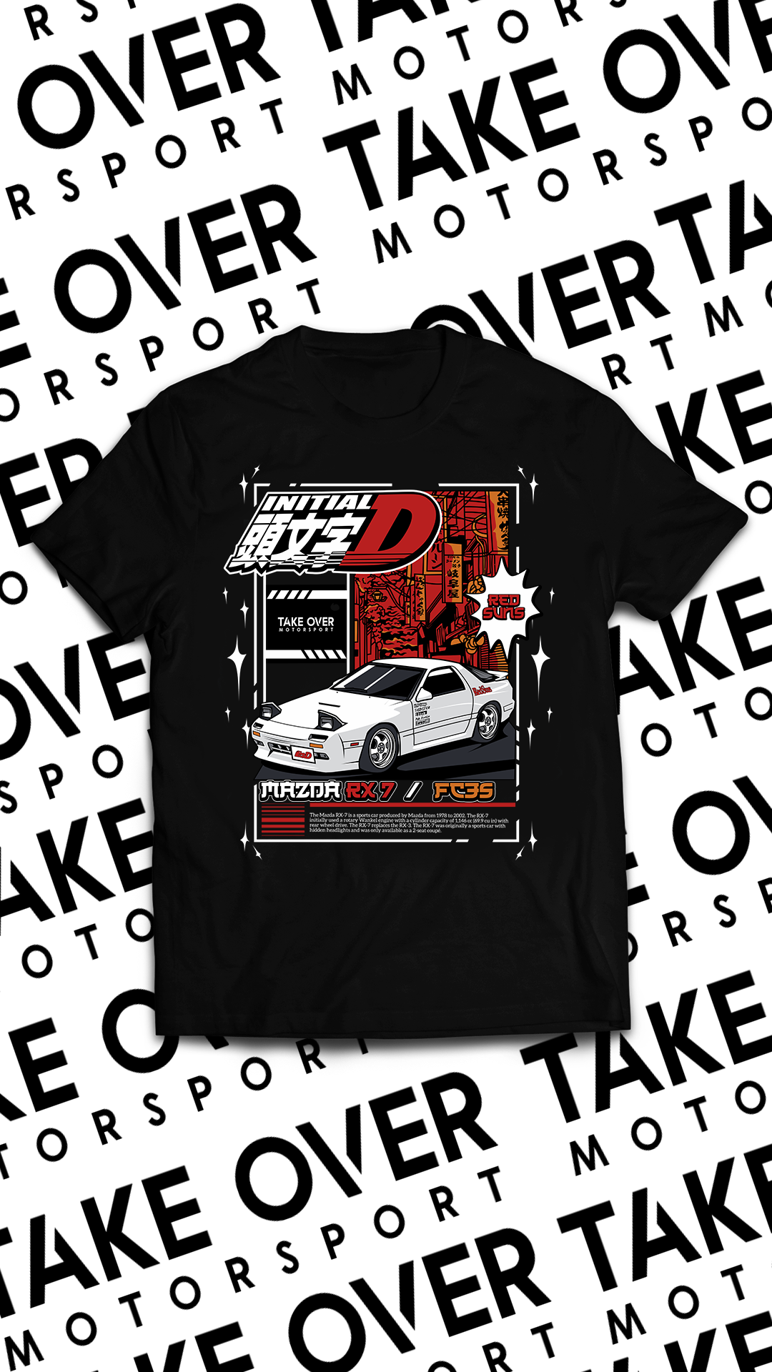 T-Shirt - Mazda RX7 FC3S x Initial D (Ryosuke Takahashi)